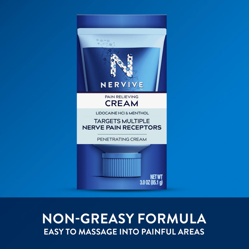 Nervive Pain Relieving Cream, Nervive Pain Relief, Max Strength Formula, Lidocaine Cream, Lidocaine Topical, Foot Pain, Leg Pain, Hand Pain Non-Greasy, 3.0z