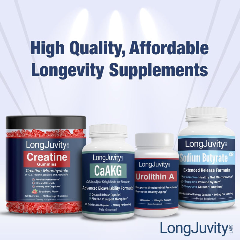 LongJuvity Sodium Butyrate Supplement (300mg) - Naturally Sourced Postbiotic - Optimal Gut Health & Leaky Gut Repair - Postbiotic Short Chain Fatty Acid, Lab Tested (120 Extended Release Caps) - BeesActive Australia