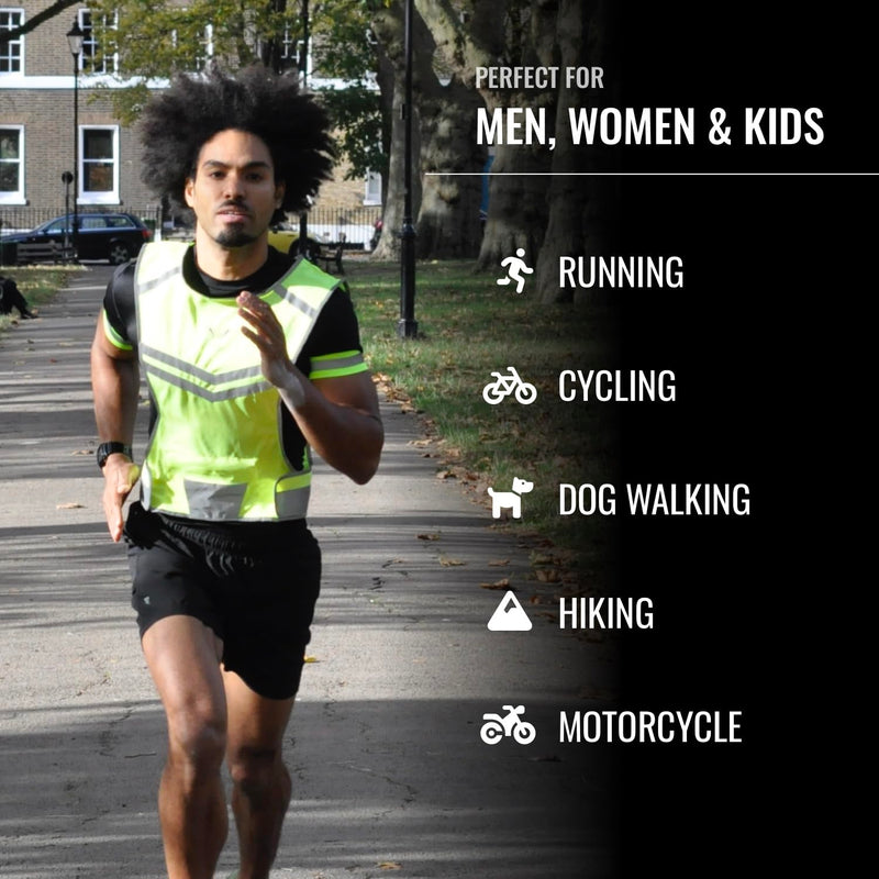 Running Reflective Vest, Inside Pocket & 2 Bands, High Visibility Reflective Running Vest for Night Running Walking Cycling Large Yellow