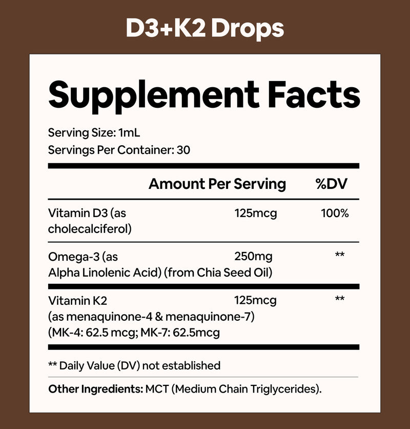 Black Girl Vitamins Vitamin D3 K2 Drops (125mcg Each) with Omega 3 – Liquid D3 K2 (MK7) Daily Supplement, Concentrated Unflavored Drops, Vegan (30-Day Supply)