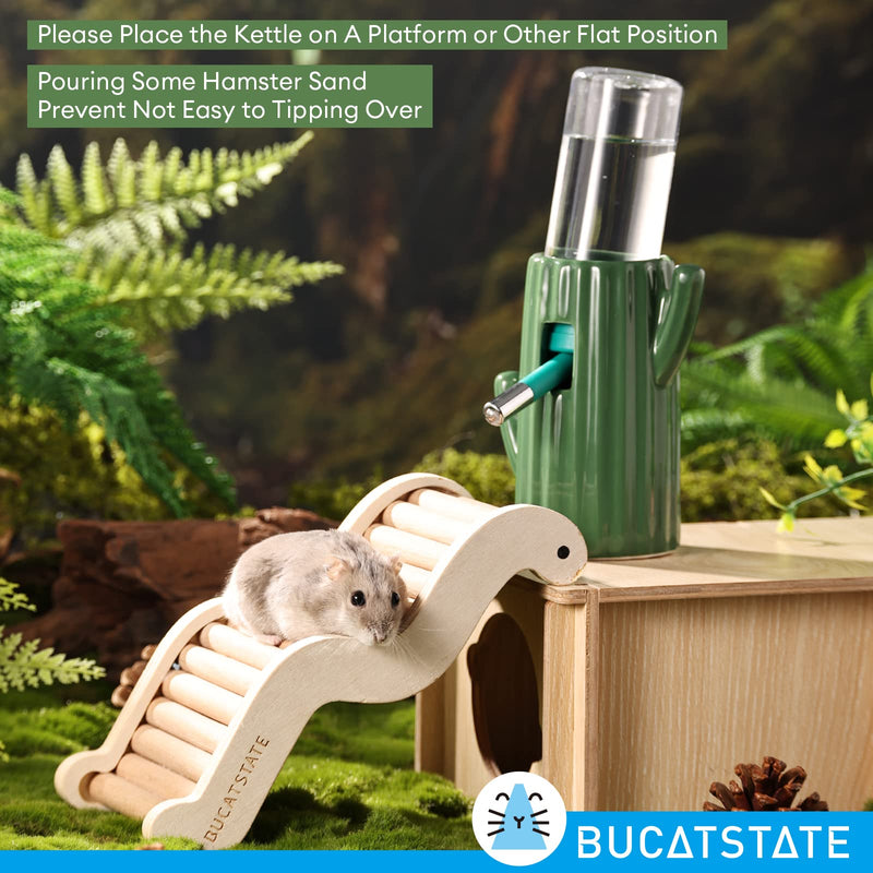 BUCATSTATE Cactus Ceramic Leakproof Hamster Water Bottle Guinea Pig Water Bottles Rabbit Water Bottle with Holder Water Feeder for Small Animals (Green) Green - BeesActive Australia