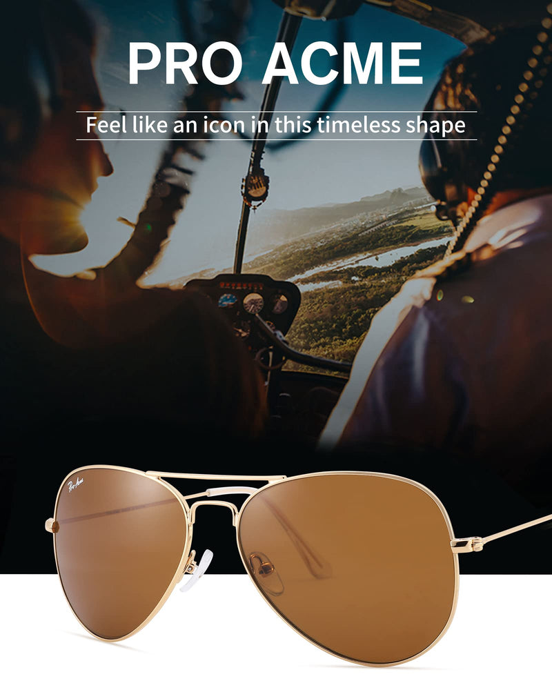 Pro Acme Classic Aviator Sunglasses for Men Women 100% Real Glass Lens Z/Brown/Plastic/Polarized 58 Millimeters - BeesActive Australia