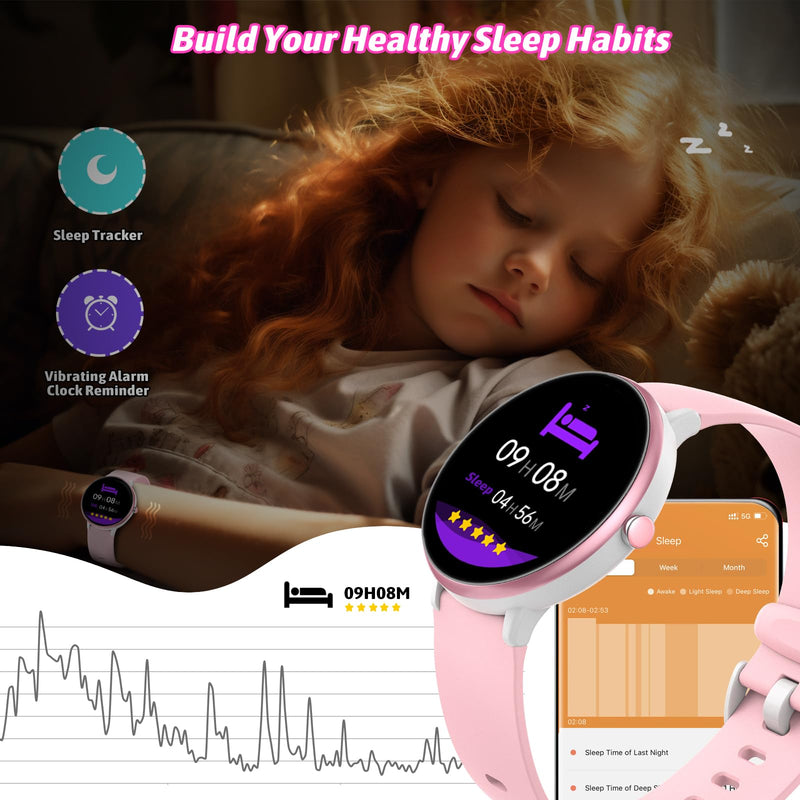 JOYELE Smart Watch for Kids Boy Girl, No Phone Needed Kids Watch Waterproof with 19 Sport Modes, Pedometer, Sleep Monitor, Kids Watch for Girls Boys 6-16 Birthday Gifts Toy Gift (Pink) Pink