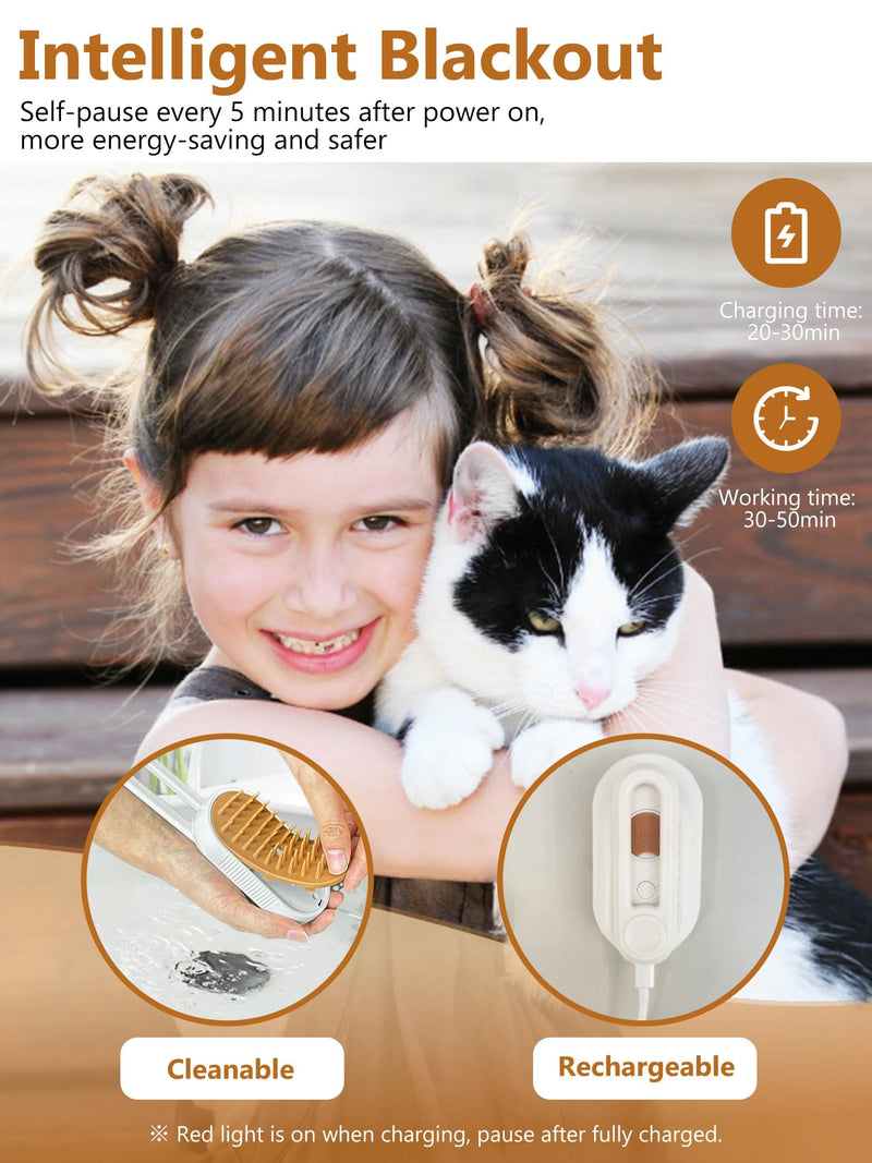 Cat Steam Brush, Rechargeable Steamy Pet Grooming Brush For Shedding, Silicone Water Spray Massage Brush, Cat Hair Removal Brush Self Cleaning Brush Steamer Wet Cat Spa Brush Cat Comb (White) - BeesActive Australia