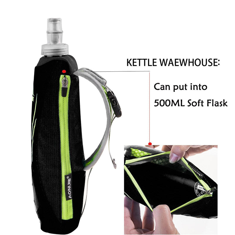 Geila Handheld Water Bottle for Running, 17 oz Grip Handheld Bottle with Hand Strap Hydration Pack, Sport Soft Flask Black+500ML Soft Flask