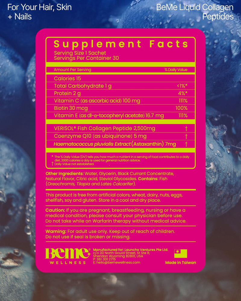 BeMe Glow – VERISOL Marine Collagen, Skin, Hair & Nails, Mixed Berry | 2,500mg per sachet + biotin | 15-day supply | No added sugar | Third-party tested