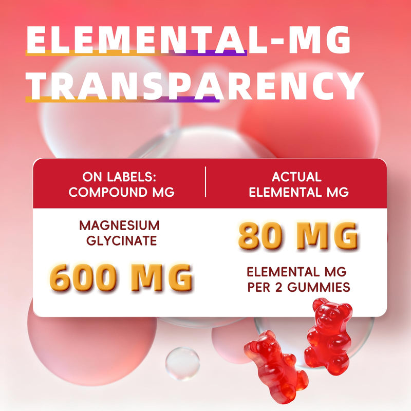 2pack Magnesium Glycinate Gummies 600mg,Magnesium Gummies Sleep & Calm | With Vitamin D3, Tart Cherry & Chamomile for Calm Support, Easy-to-Take Clump-Resistant Formula, Third-Party Tested 60 Count (Pack of 2)