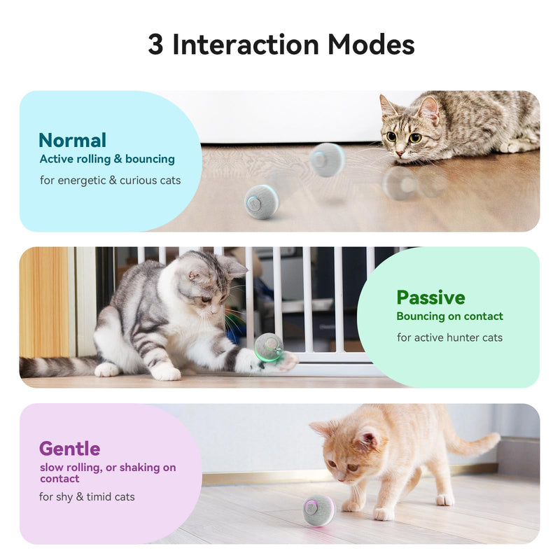 Cheerble Smart Interactive Cat Toy, Automatic Moving Bouncing Rolling Ball for Indoor Cat Kitten, Peppy Pet Ball with Lights and Bell, Grey - BeesActive Australia
