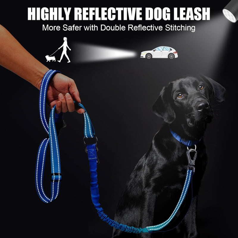 Heavy Duty Hands Free Dog Leash, 5-7 FT Reflective Adjustable Waist Dog Leash Belt with Padded Handles, Shock Absorbing Bungee and Car Seat Belt for Large Medium Dogs (Gradient Cobalt, XL) XL - 3 Handles, 5.4-7.0 FT Length Gradient Cobalt - BeesActive Australia