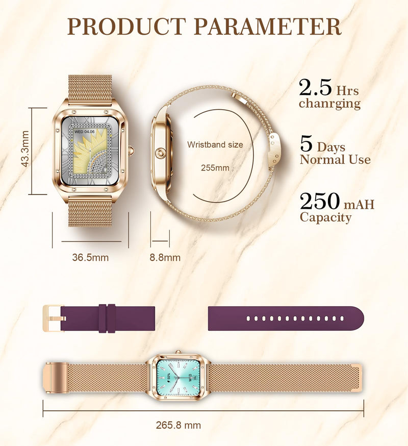 Smart Watch for Women, 1.6'' Bluetooth Call(Answer/Dial), Activity Fitness Tracker with Heart Rate/Sleep Monitor 100+ Sports Pedometer AI Voice, Smartwatch for Android iPhone Compatible (Rose Gold) gold03
