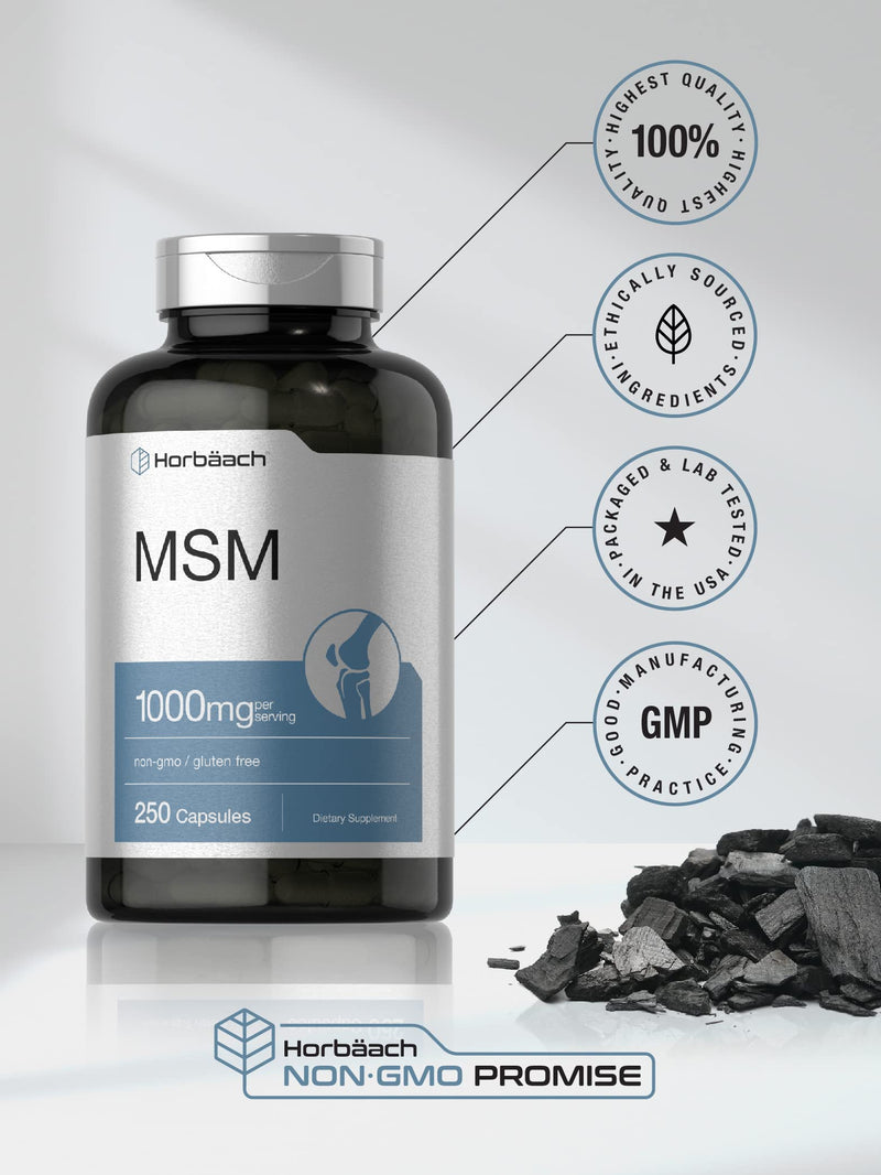 Horb√§ach MSM Supplement Capsules | 1000mg | 250 Count | Non-GMO and Gluten Free Formula | Methylsulfonylmethane 250 Count (Pack of 1)