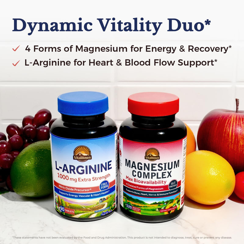 Vitalitown L-Arginine for Men & Women, 1000 mg, Nitric Oxide Booster Supplements, No Gluten, Non-GMO, Endurance, Workout, Blood Flow Support, 90 Tablets
