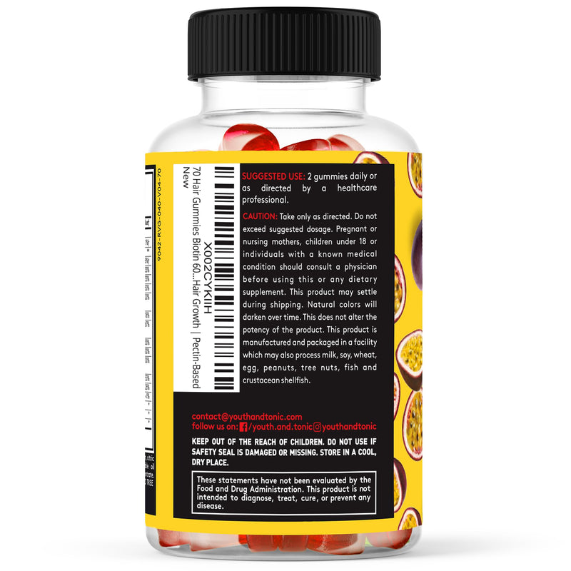 70 Hair Gummies Biotin 6000mcg Collagen Silicon PABA & Multivitamins | Hair Skin and Nails Vitamins Gummy for Women | B Complex Folic Acid 400mcg Vitamin A C D E & Zinc for Hair Growth | Pectin-Based