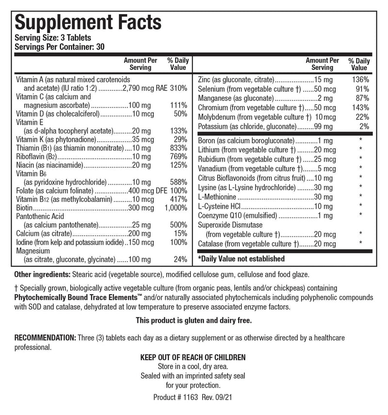 BIOTICS RESEARCH Bio-Multi Plus Iron & Copper Free Multivitamin, Chelated Minerals, Emulsified Fat Soluble Vitamins, Iron & Copper Free, High antioxidants, SOD, Catalase, 90 Tabs 90 Count (Pack of 1)