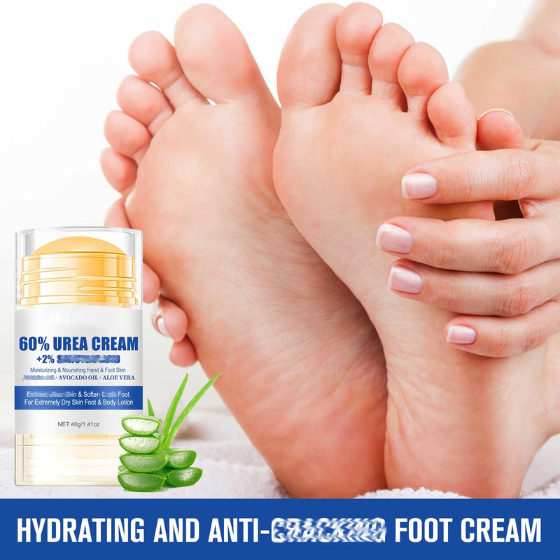 3PCS 60% Urea Hydrating and Anti-Cracking Foot Cream, Maximum Strength Urea Cream for Feet, Foot Lotion Stick for Heels, Dry Hands & Rough Knees, Smoothing Skin Women and Men