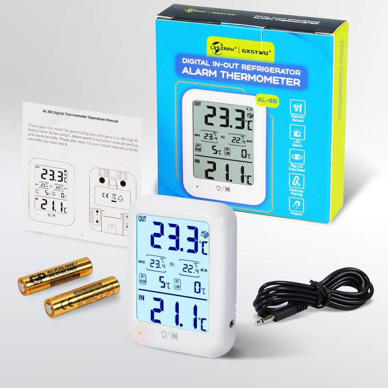 Digital Freezer Thermometer Fridge Temperature with Alarm, Backlight, Magnet, Power On/Off, Max/Min Temperature for Home, Restaurants, RV, External Sensor, AAA Battery (1) 1 - BeesActive Australia