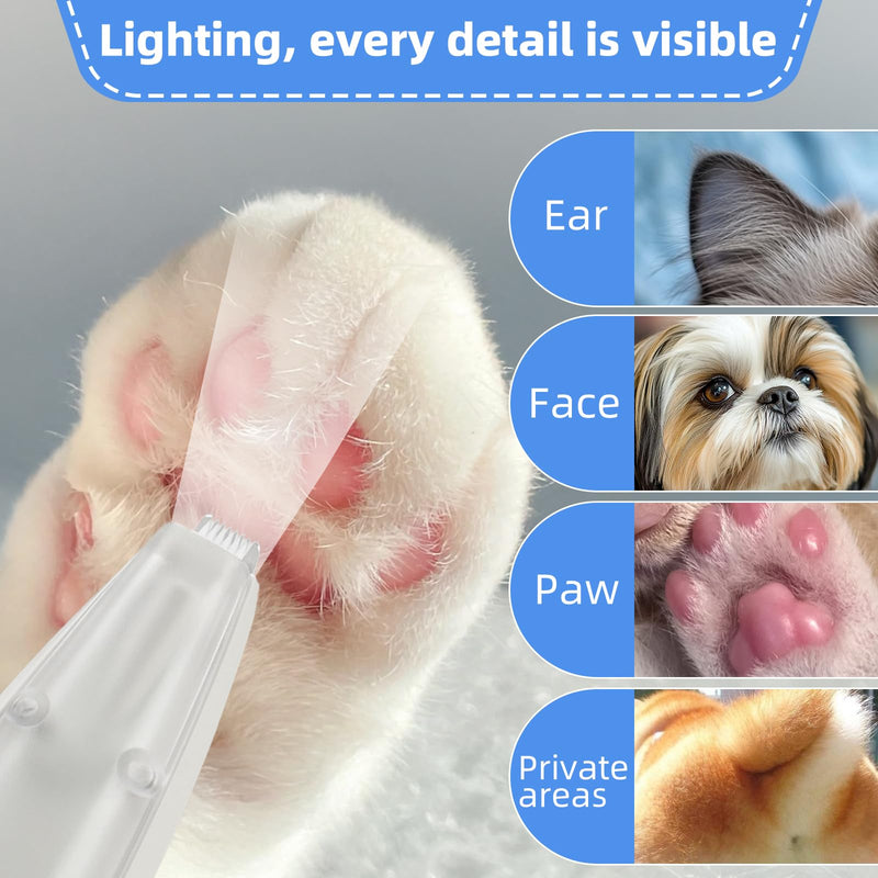 Dog Paw Trimmer for Grooming - Quiet, Rechargeable Pet Paw Trimmer for Dogs and Cats with Light, Hair Suction, Dual-Speed Ceramic Blades - Safe & Precise Cat Paw Trimmer for Small Areas - BeesActive Australia