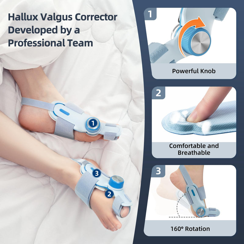 Bunion Corrector for Women Men Big Toe with Cold Compress Pad, FSA Eligible HSA Adjustable Knob Double Correction Bunion Fix Relief, Bunion Splints Hammer Toe Straightener, Blue
