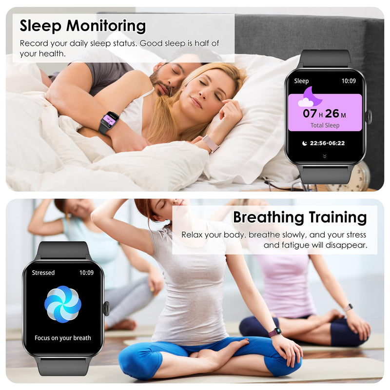 Smart Watch(Answer/Make Call), 1.85" Smartwatch for Men Women, 100+ Sport Modes, Pedometer, IP68 Waterproof Fitness Tracker, Heart Rate/Sleep Monitor, Smart Watches for Android & iOS (2 Straps) - BeesActive Australia