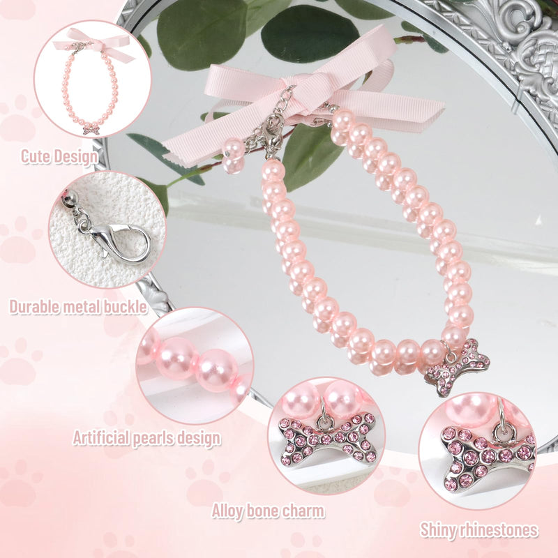 2 Pcs Cat Dog Collars,with Rhinestone Bones,Heart Shape Rhinestone Pet Necklace,Dog Pearl Necklace Collar Cats and Dogs Cute Accessories for Cats and Dogs Birthday, Party, Wedding (S) S - BeesActive Australia