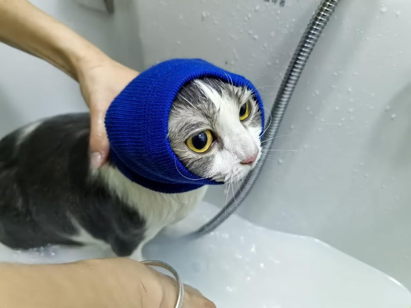 2 Pack Cat Ear Wrap, Anxiety Ear Cover Hematoma Compressionp Cat Snood for Grooming Blue+Grey S 1Blue+1Grey Small