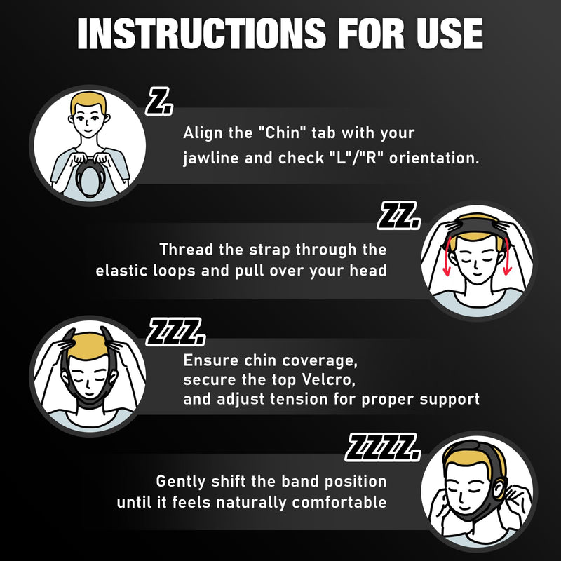 Anti Snore Chin Strap for Sleeping Jaw Tape Mouth Snoring Sleep Devices Stopper Solution Cpap Users Head Mouthpiece to Keep Closed Mandibular Advancement Reducing Aids Men Women Black