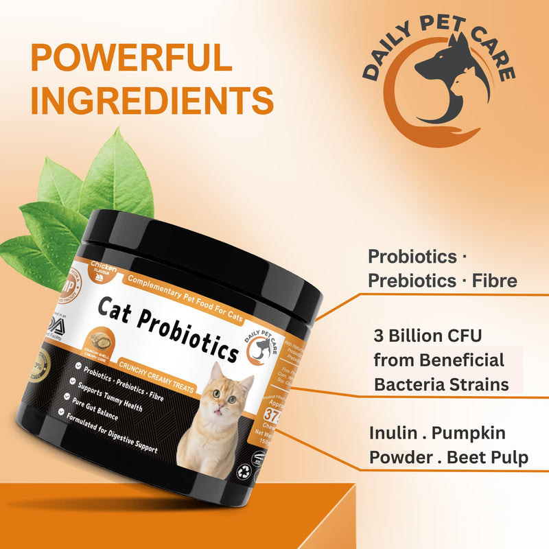 Probiotics for Cats UK - Crunchy & Creamy Cat Treats with 3 Billion CFU, Pumpkin & Salmon Oil - Supports Gut Health, Diarrhea Relief & Immune Support - Cat Probiotics Chews Chicken Flavour