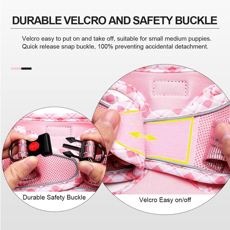 Soft Mesh Dog Harness and Leash Set, No-Chock Step-in Reflective Breathable Lightweight Easy Walk Escape Proof Vest Harnesses with Safety Buckle for Small Medium Dogs, Cats (Pink, S) Pink - BeesActive Australia