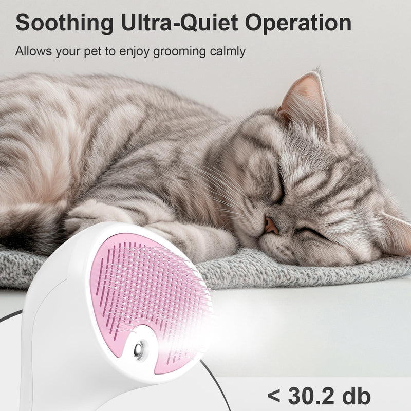 Euqvunn Cat Brush with Steam with Trigger Button, [Ultra-Quiet Design/Comfort Handle] Pet Steam Brush Cat Steamy Brush Dog Brush Rechargeable Cats with Spray for Cats, Dogs, Rabbits Pink-White - BeesActive Australia