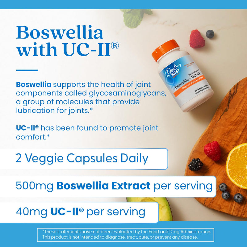Doctor's Best BioAvailable Boswellia + UC-II, Supports Joint Health, Non-GMO, Gluten Free, Soy Free 60 Veggie Caps - BeesActive Australia