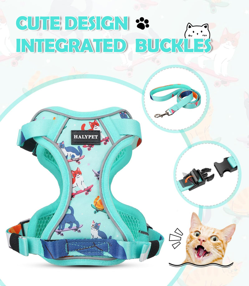 Cat Harness and Leash Set [MAX Safety 4th-Gen] Cute Escape Proof Vest Harness for Girl Cat Walking, Comfortable Adjustable Leash and Reflective Strips for Outdoor Kitten, M Purrfect Green H603 Pro Purrfect Green Medium - BeesActive Australia