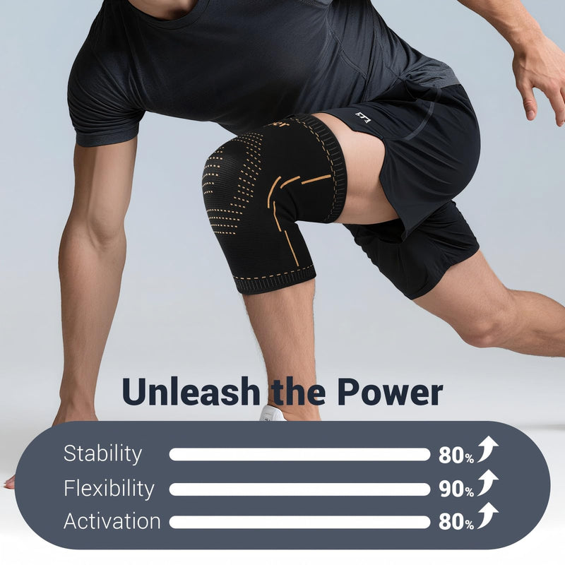 Copper Knee Braces for Men & Women – Knee Compression Sleeves for Pain Relief, Arthritis, Sports and Recovery Medium Black & Gold - BeesActive Australia