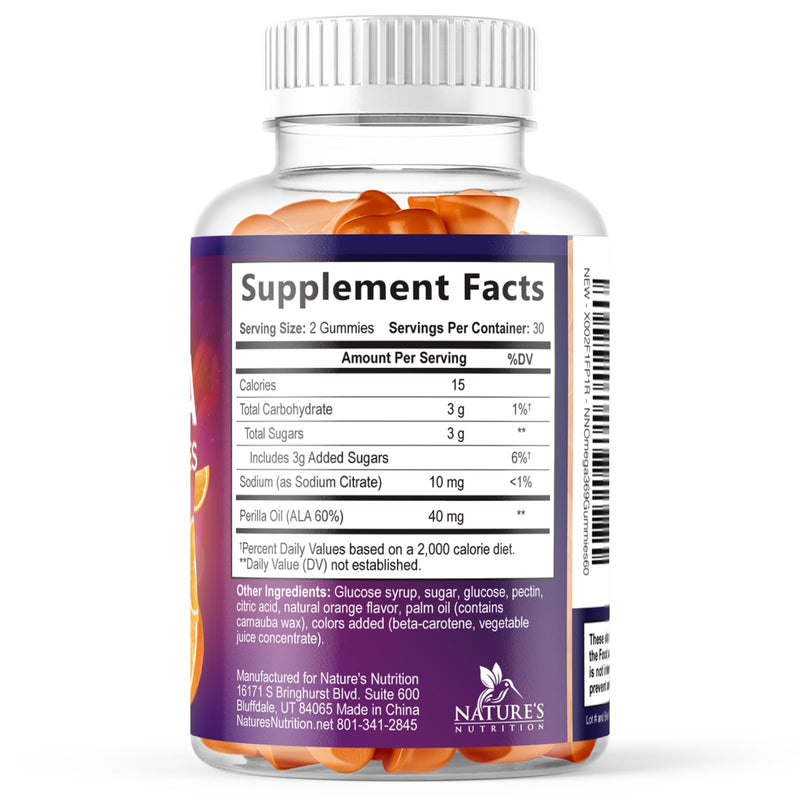 Omega 3 6 9 Gummies - Vegan Omega 3 Supplement Gummy - Essential Fatty Acids Oil 369 Complex Heart Support & Brain Support for Women, Men & Pregnancy, Fish Free Non-GMO, Orange Flavored - 60 Gummies 60 Count (Pack of 1)