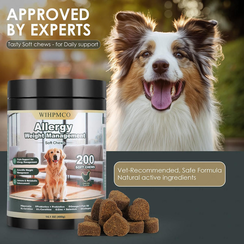 Dog Allergy Chews, Itchy Skin Relief for Dogs & Immune Support Anti Itch Probiotics for Yeast, Itchy Ears, Vitamins for Seasonal Allergies, Gut Health, Chicken 200 Chews