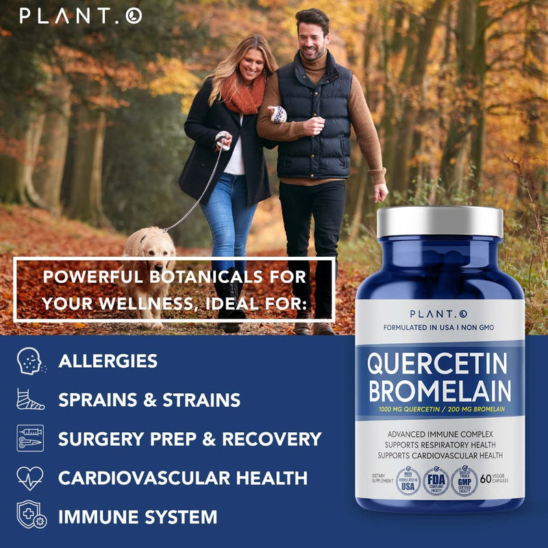 Quercetin with Bromelain Supplement ǀ Quercetin 1000mg Bromelain 200mg per Serving ǀ Support Immune & Respiratory System, Joints, Bruising ǀAll Natural 60 Veg Caps - BeesActive Australia