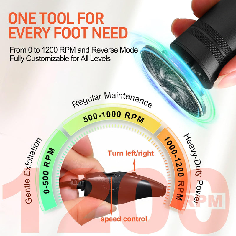 PowerPro Electric Foot Callus Remover,36W Professional 1200rpm Heavy Duty Metal Grinder for Dead Skin Automatic Foot Sander with 60pcs Sandpaper Pads for Home Use Pedicure Kit(Black) Black - BeesActive Australia