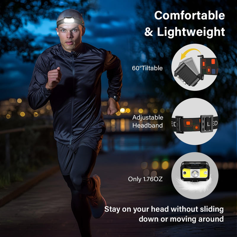 Headlamp Rechargeable, Ultra Bright LED Head Lamp Flashlight with White Red Light, Motion Sensor Waterproof Headlight,8 Modes Head Lights for Outdoor Camping Fishing Running-4 Pack 4 Packs