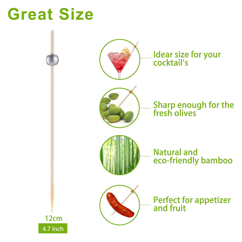 200 Pcs Cocktail Picks, 4.7 Inch Toothpicks for Appetizers, Bamboo Cocktail Sticks Skewers for Drinks, Desserts, Charcuterie, Wedding Party Fancy Toothpicks, Silver Pearl Mini Food Picks Decorative 200 Pcs Silver - BeesActive Australia