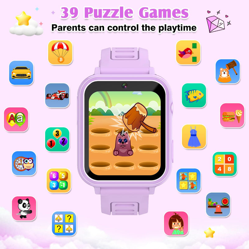 Smart Watch for Kids with 39 Games,Camera,Video,Music Player,Recorder,Alarm,Pedometer,Flashlight,Stopwatch,HD Touch Screen,Borthday Gift Toy for Girls Ages 3-12(Purple) purple