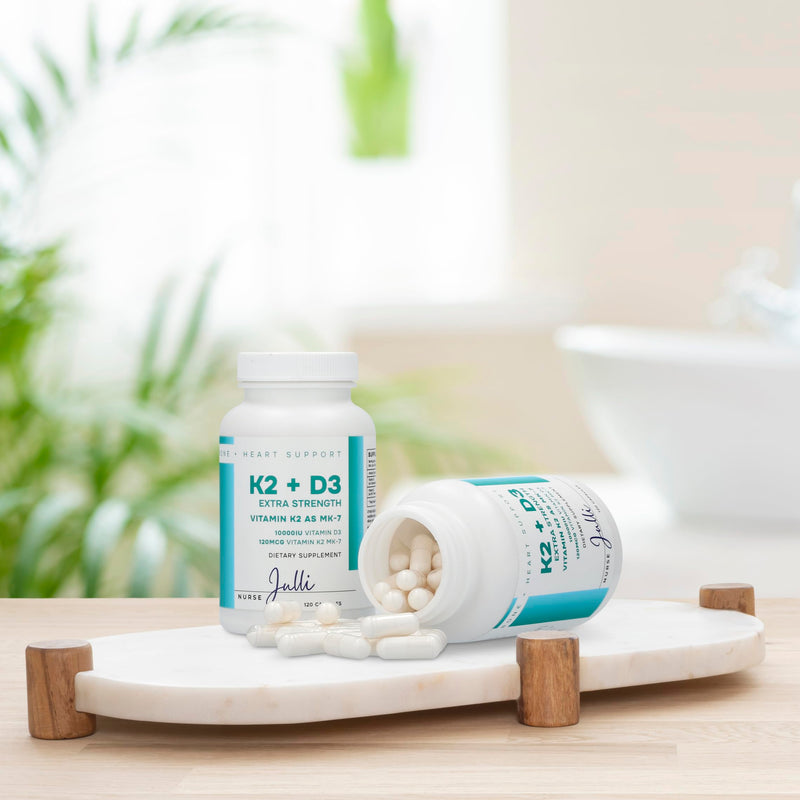 Vitamin K2 + D3 Extra Strength Supplement - 120 Capsules with MK-7 for Bone and Heart Health Support - Essential Nutrients for Calcium Absorption and Immune Function