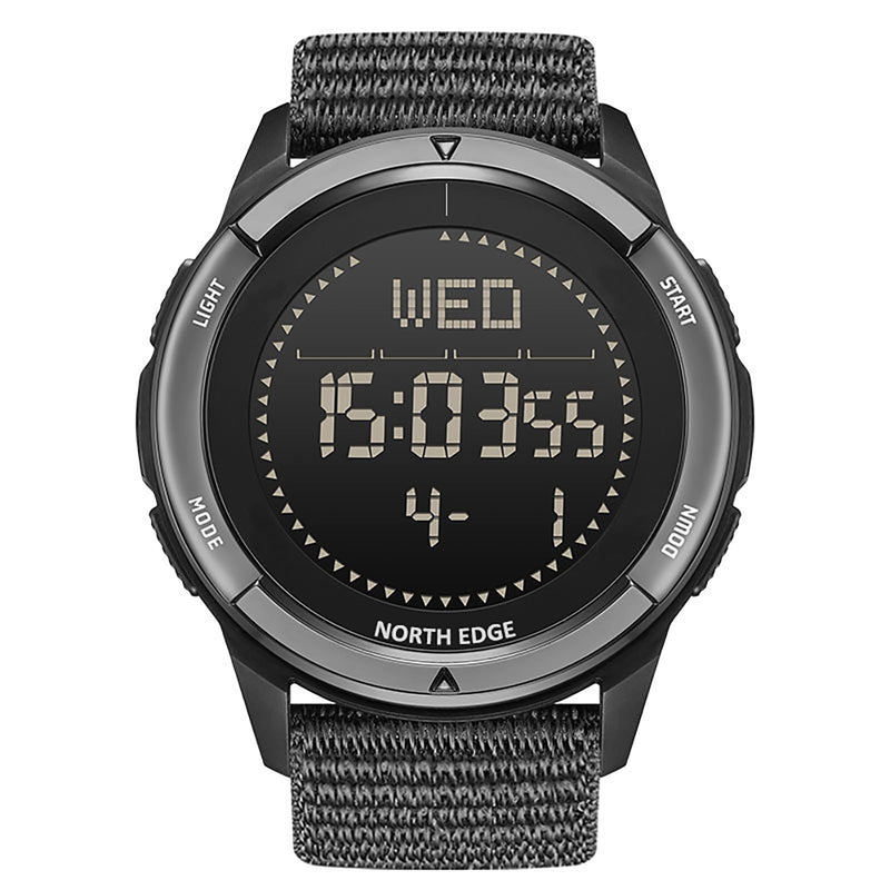 NORTH EDGE Tactical Survival Watch Men Military Watch Men Women Digital Wrist Watch for Outdoor Sports Pedometer Compass Calories Durable Nylon Strap Black