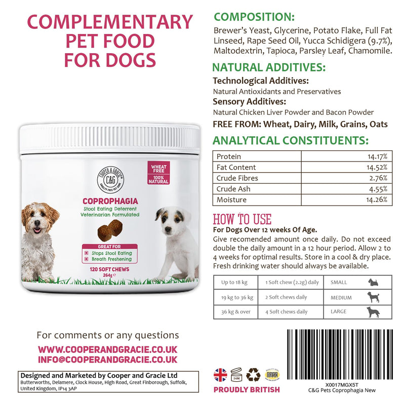 C&G Pets Natural Coprophagia Deterrent Soft Chews | Stool Eating Deterrent | Stool Tastes Foul | Help Neutralize Urine | Reduces Bad Breath | Veterinarian Formulated… (120 Chews) 120 Chews