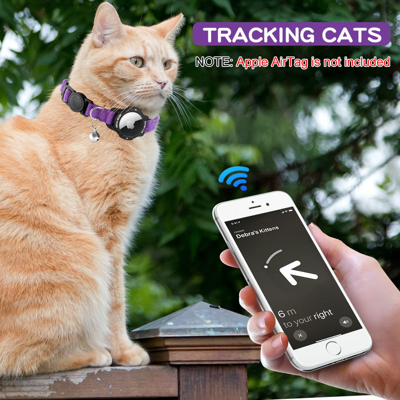 AirTag Cat Collar with Light-Up Apple Air Tag Holder, Cat Collar with Safety Clasp & Elastic Band for Kittens, Cats and Puppies (Kittens 18-26cm, Purple) Kittens 18-26cm - BeesActive Australia