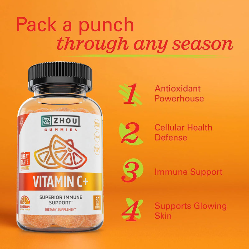 Zhou Immune Support Bundle - 60 Elderberry & 60 Vitamin C Gummies | Elder-Mune Elderberry & Vitamin C Gummies for Adults & Kids, Daily Natural Immune Support Supplements for Women & Men 60 Count (Pack of 2)