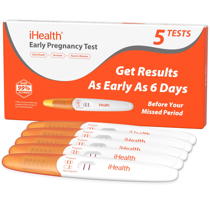 iHealth Pregnancy Test 5-Pack Value Kit - Ultra Sensitive Early Detection(10mIU/mL) - Over 99% Accurate Early Pregnancy Test - Multi-Pack Pruebas De Embarazo for Reliable Home Tracking 5 Pack