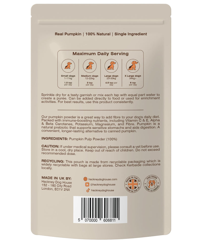 Pumpkin Powder for Dogs (225 grams) | Create Natural Pumpkin Purée | UK Canned Pumpkin Alternative | High Fibre Topper (30 Daily Servings) | Hackney Dog House