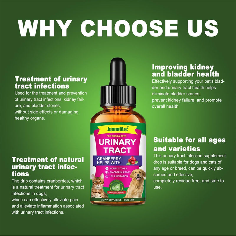 Pet Urinary Tract Health Care Drops for Dogs & Cats - Urinary Tract, Bladder & Kidney Care with Cranberry, 60ml Natural Formula