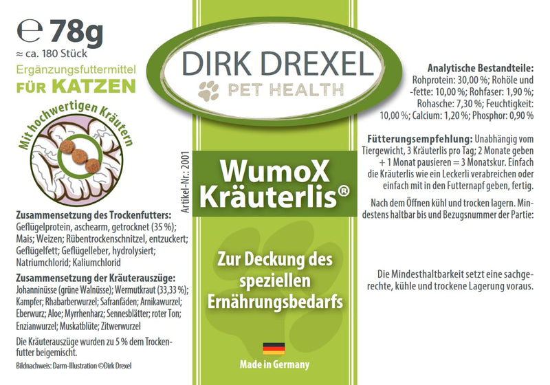Dirk Drexel WumoX Kräuterlis for cats | Treats with herbal extracts | natural nutrition to strengthen the intestinal environment | with real wormwood | natural alternative 3 month treatment - BeesActive Australia