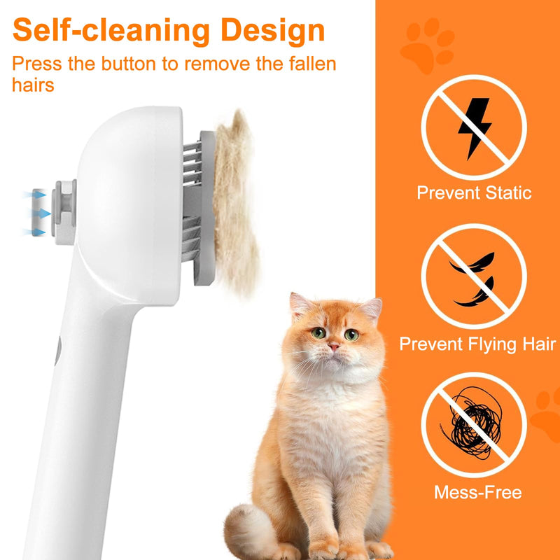 BIRDTOBR Steamy Cat Brush, 3 in 1 Cat Brush with Steam, Multifunctional Cat Spray Massage Comb, Steamy Cat Brush Eliminate Flying Hair with One Button for Cat and Dog-White White - BeesActive Australia