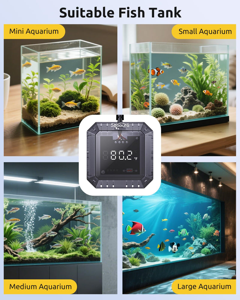 Aquarium Thermometer Submersible, Digital Fish Tank Thermometers with USB for GlassTank, Aquariums Temperature Gauge ±1℉ Accurate, Suitable for Fish, Turtle, Saltwater or Freshwater, 6.56ft Power Cord Grey